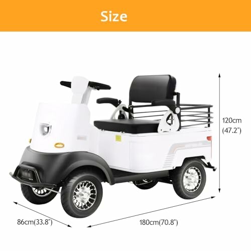 Dimensions of an electric mobility scooter with seat and handlebars