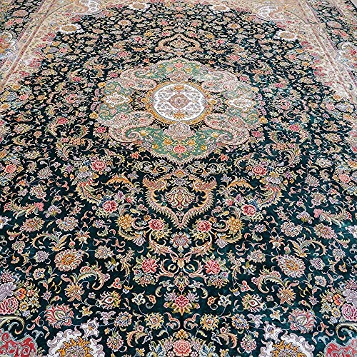 Intricate Persian rug with floral patterns and ornate details.