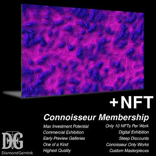 Promotional image highlighting NFT Connoisseur Membership benefits, including limited editions and investment potential.