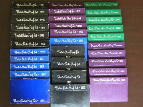 Collection of United States Proof Sets from 1968 to 1979.